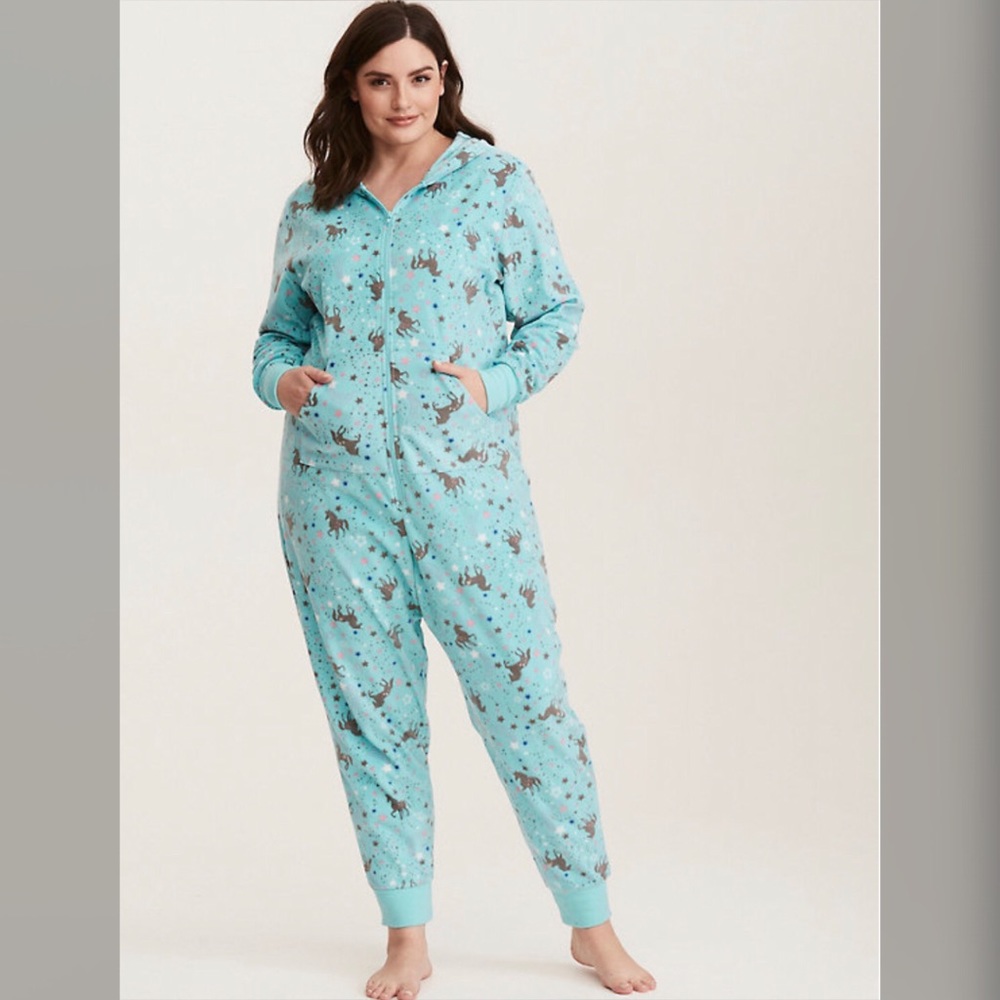 A unicorn print fleece hooded onesie